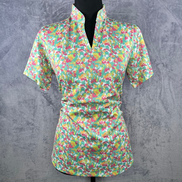Bermuda Sands Floral Golf Polo UPF 50+ Wick‎ Away Short Sleeve Top, M - Picture 1 of 6